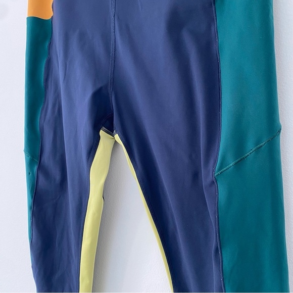 Sweaty Betty Power Block High Waist 7/8 Leggings Navy Blue Neon Yellow size 14 - Picture 7 of 12
